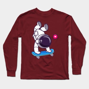 Cute Astronaut Playing Skateboard Cartoon Long Sleeve T-Shirt